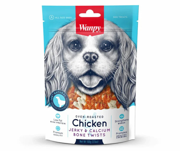 WANPY DOG TREAT CHICKEN JERKY CALCIUM BONE TWIST